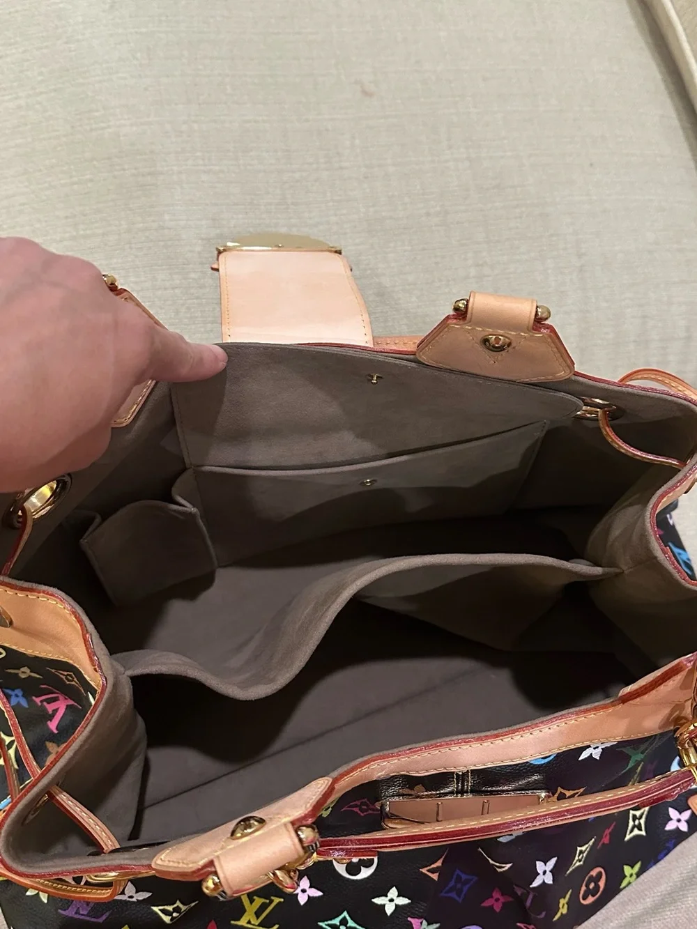 Louis Vuitton Limited Edition Light Beige Suede Interior- Classic Embossed Logo